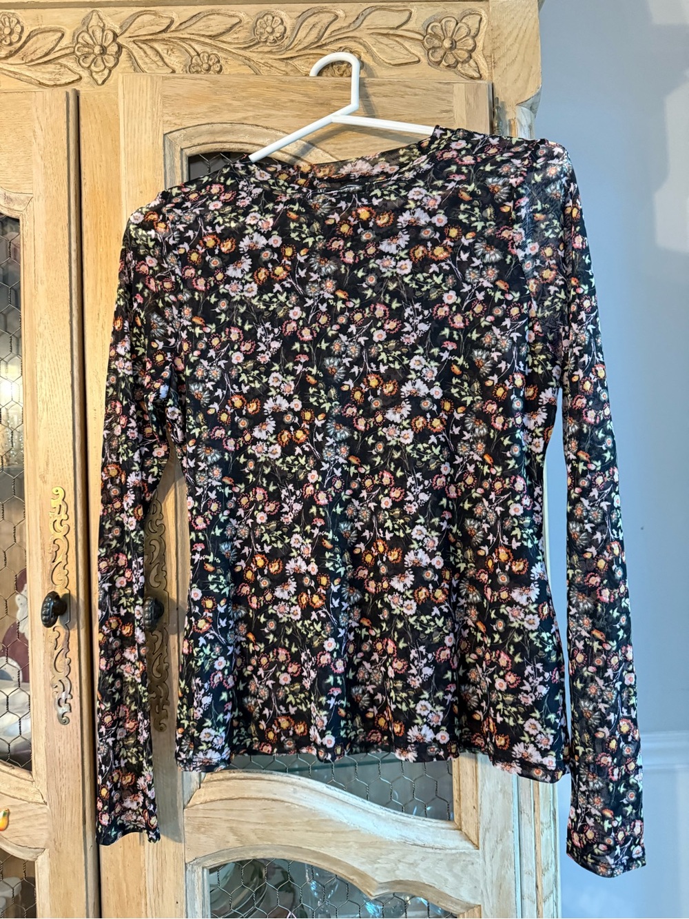 INC International Concepts Black Floral Long-Sleeve Tee